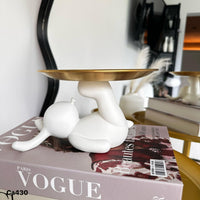 Articulo decorativo conejo blanco acostado bandeja dorado  22cm* 17cm* 11cm