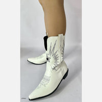 Bota texana blanca detalles negros tacon 3cm  BT23#  C-1