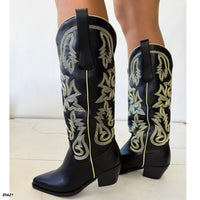 Bota texana negro detalles beige tacon 6cm  HX3168-B0209
