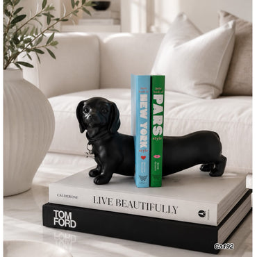 Articulo decorativo perro salchicha negro cuña libros 13cm* 18cm