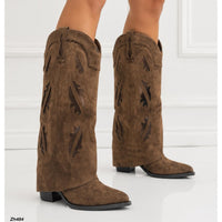 Bota texana cafe doblez detalles tacon 9cm  2563A  C-154