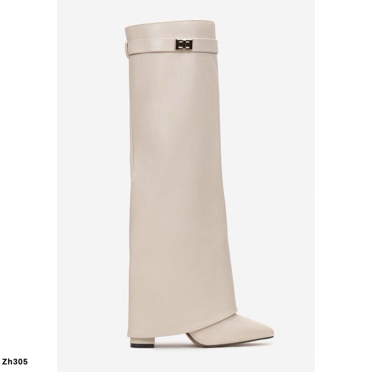 Bota caña alta beige doblez detalle dorado tacon 10cm  SM569  C-99
