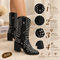 Botin texano negro taches plateado tacon 7cm  HX3165-C1196