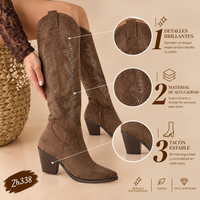 Bota texana cafe apliques plateado tacon 8cm  A9829  C-124