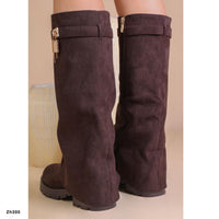 Bota caña alta cafe doblez detalle dorado tacon 4cm  52215  C - 103