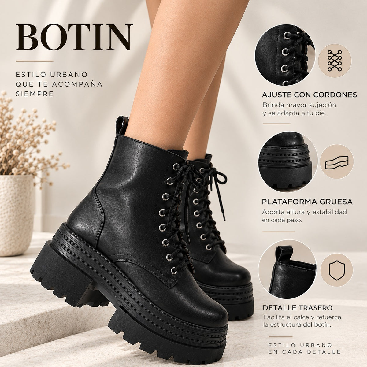Botin negro plataforma 7cm  HX3140-B9522