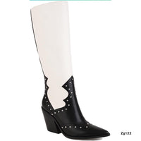 Bota texana negro/beige apliques tacon 9cm  BTC07#  C-1