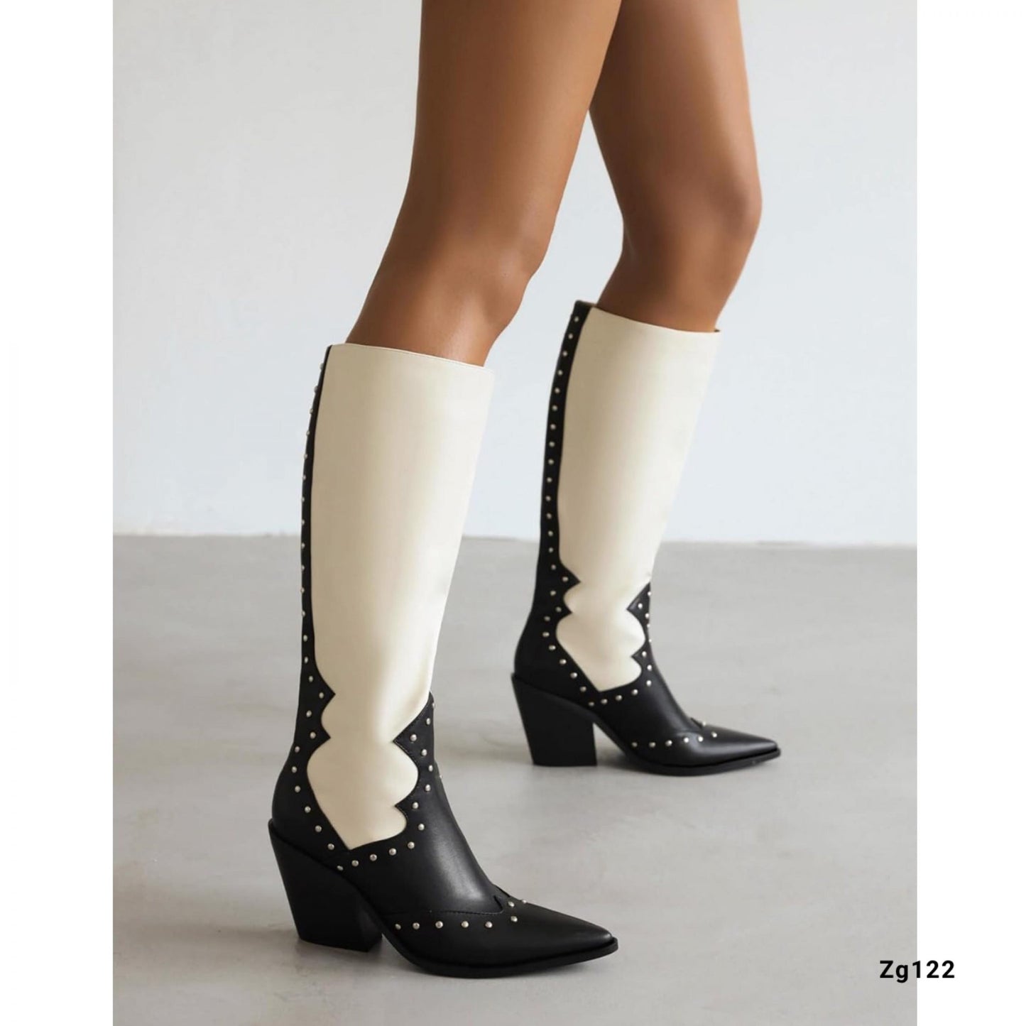 Bota texana negro/beige apliques tacon 9cm  BTC07#  C-1