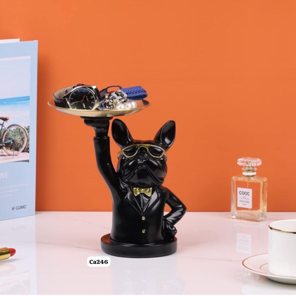 Articulo decorativo perro negro mano levantada 22cm* 21cm* 16cm