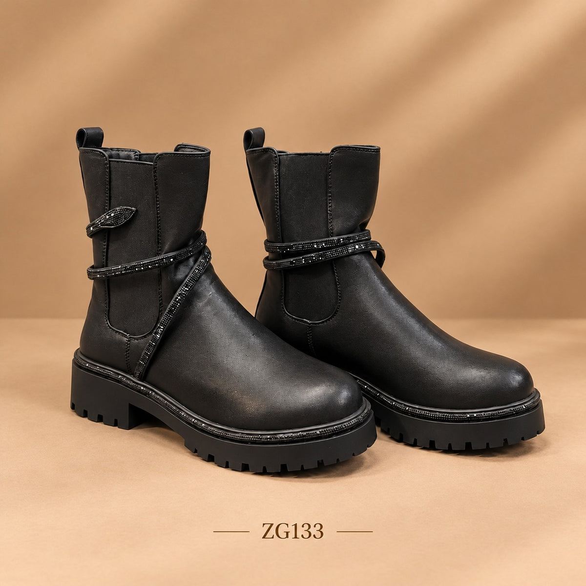 Botin negro apliques brillantes suela 4cm BTC10# C-1
