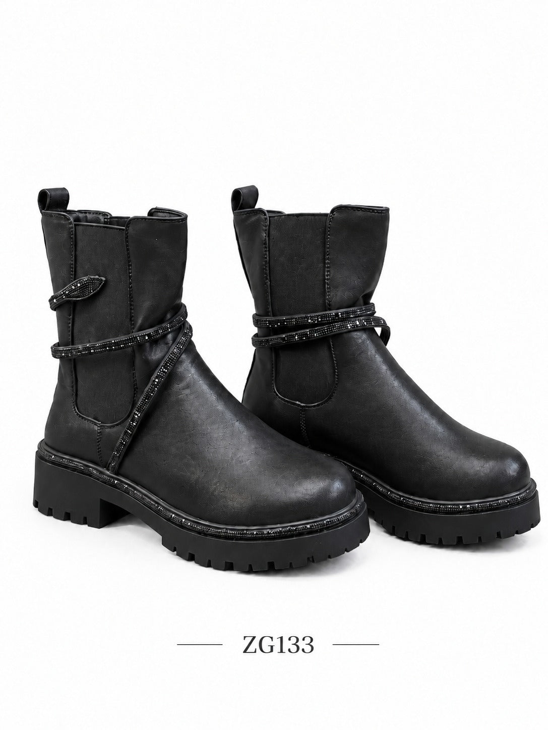 Botin negro apliques brillantes suela 4cm BTC10# C-1