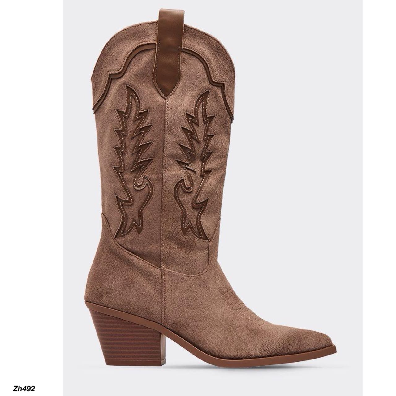Bota texana beige detalles café tacon 7cm  2586A  C-159