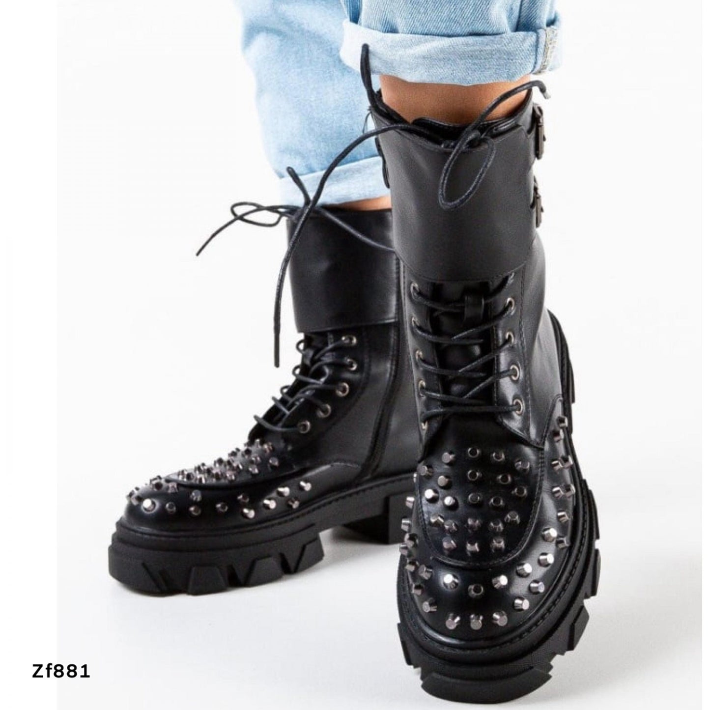 Botin negro apliques plomo suela 4cm  2G9AX80029-01    C-33