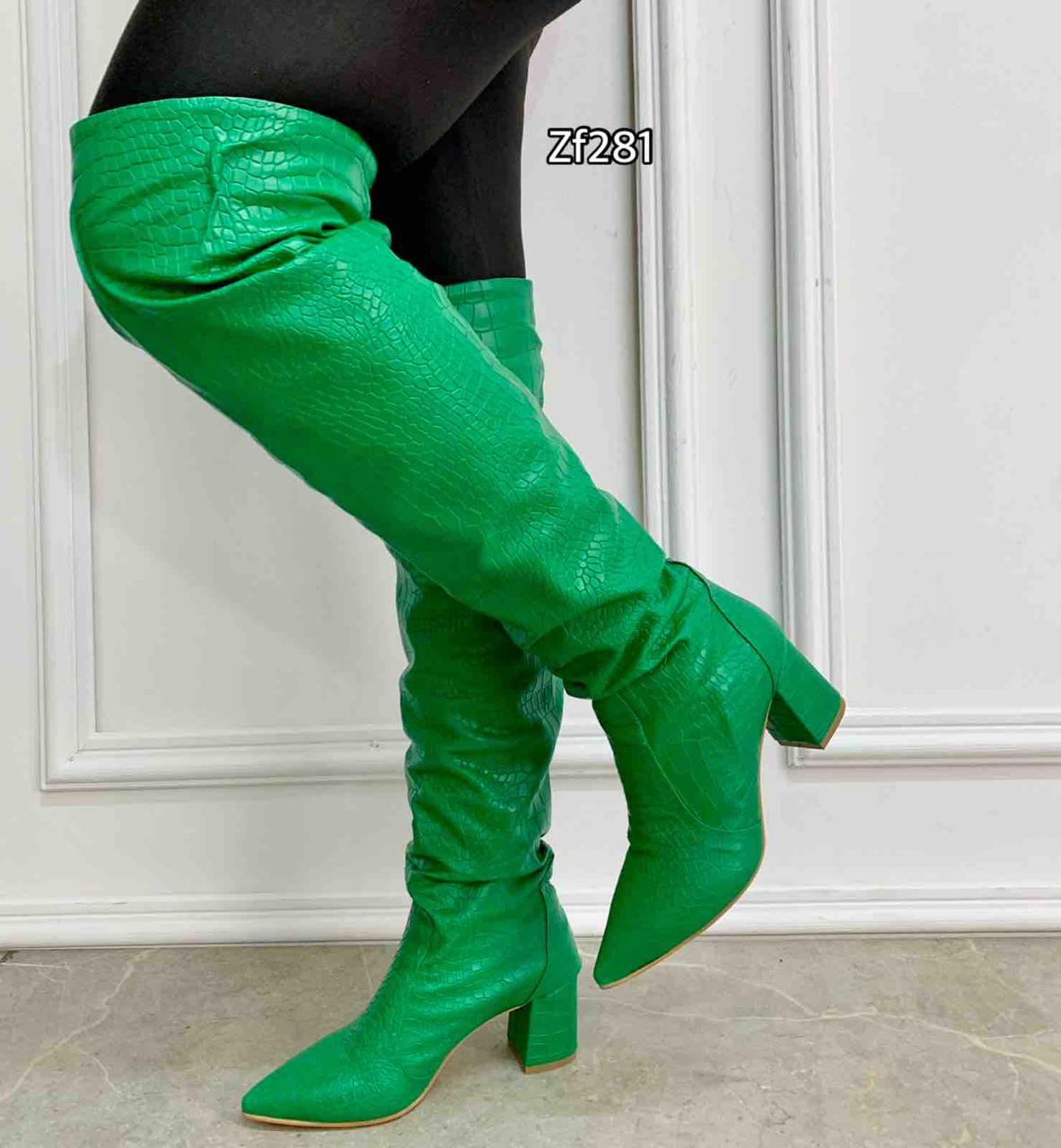 Bota caña alta verde textura tacon 6cm   502   C1
