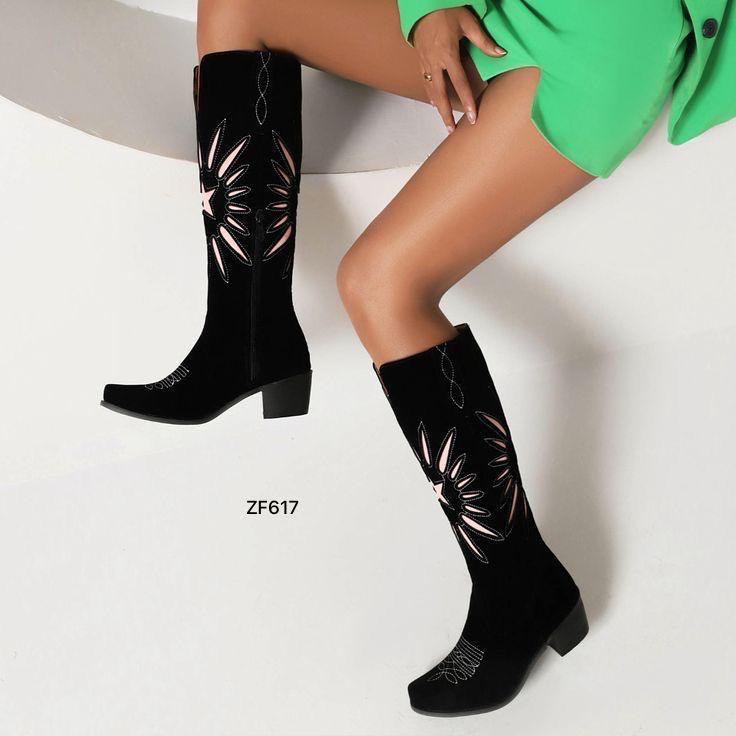 Bota texana caña alta negra tacon 5cm  BT73#  C-1