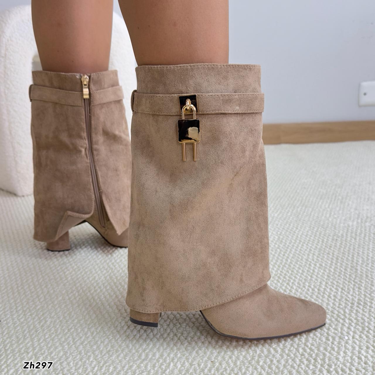 Botin beige doblez detalle dorado tacon 9cm   52217   C-103