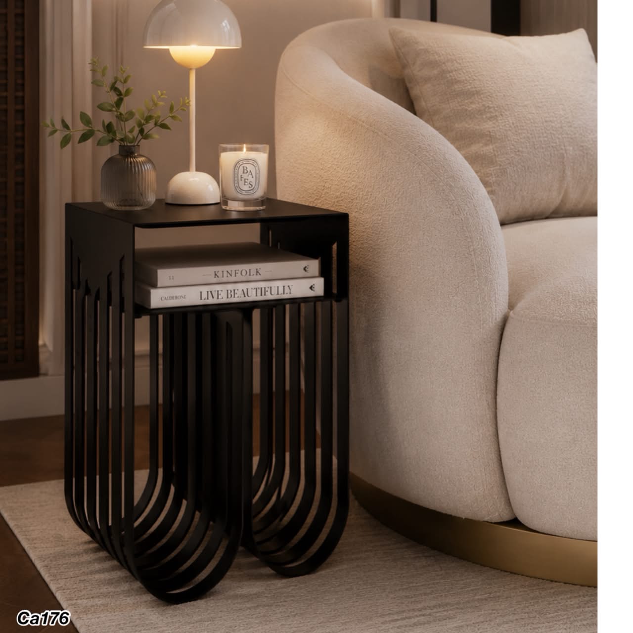 Mesa auxiliar a rayas hierro negra  35.5cm* 26cm* 46cm