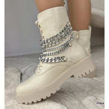 Botin beige cadenas plateadas suela 4cm  U9AX18958-1  C-20