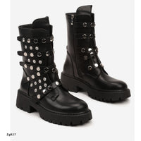 Bota negro apliques plateado correas suela 4cm   151KSL  C-1