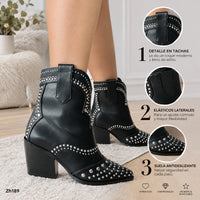 Botin texano negro apliques plateado tacon 7cm  HX3108-B9563