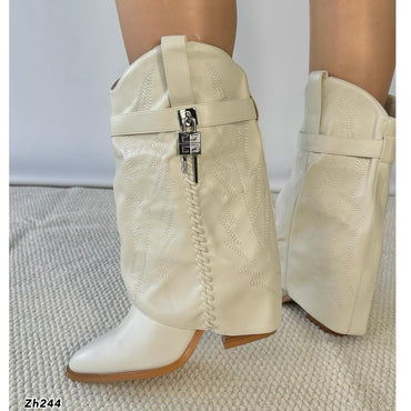 Bota texana beige doblez detalle plateado tacon 9cm  HX3083-C1136