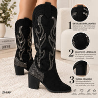 Bota texana negro apliques plateado brillantes tacon 7cm  HX3149-C1185