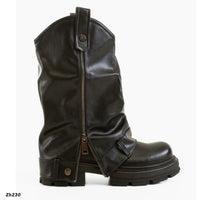 Bota negro doblez detalle cierre lateral suela 5cm  KMF3   C-87