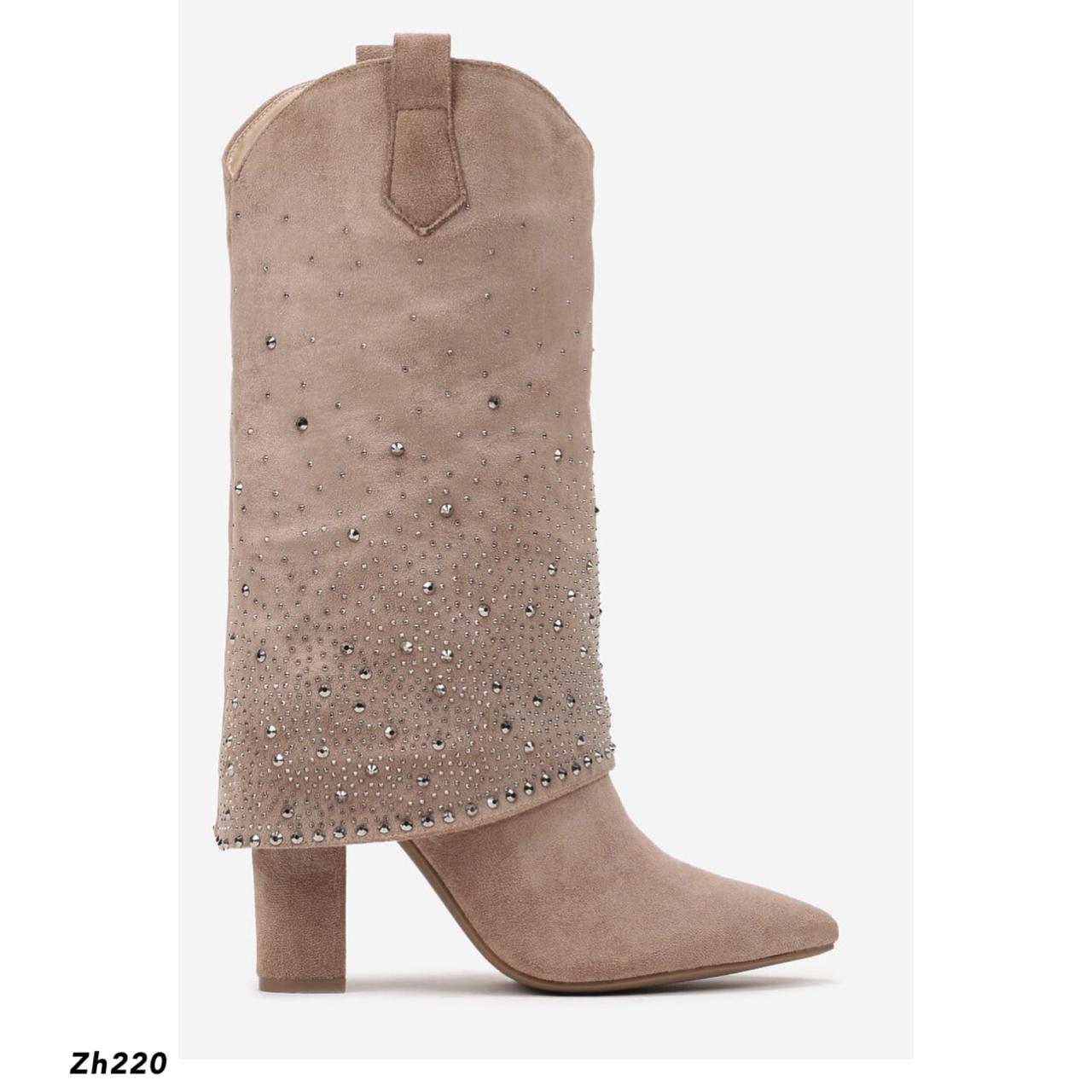 Bota beige doblez apliques brillantes tacon 10cm  MS1569  C-92