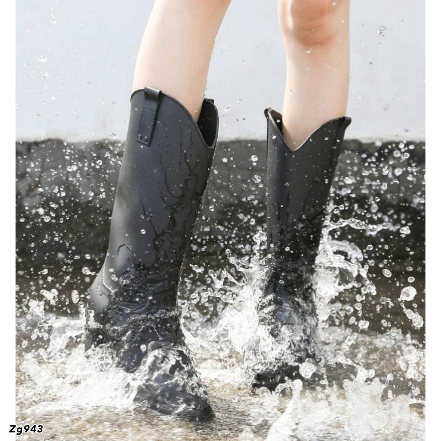 Bote texana de lluvia negro tacon 7cm   063-301