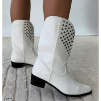Bota texana blanco apliques plateados tacon 4cm  WC98  C-T