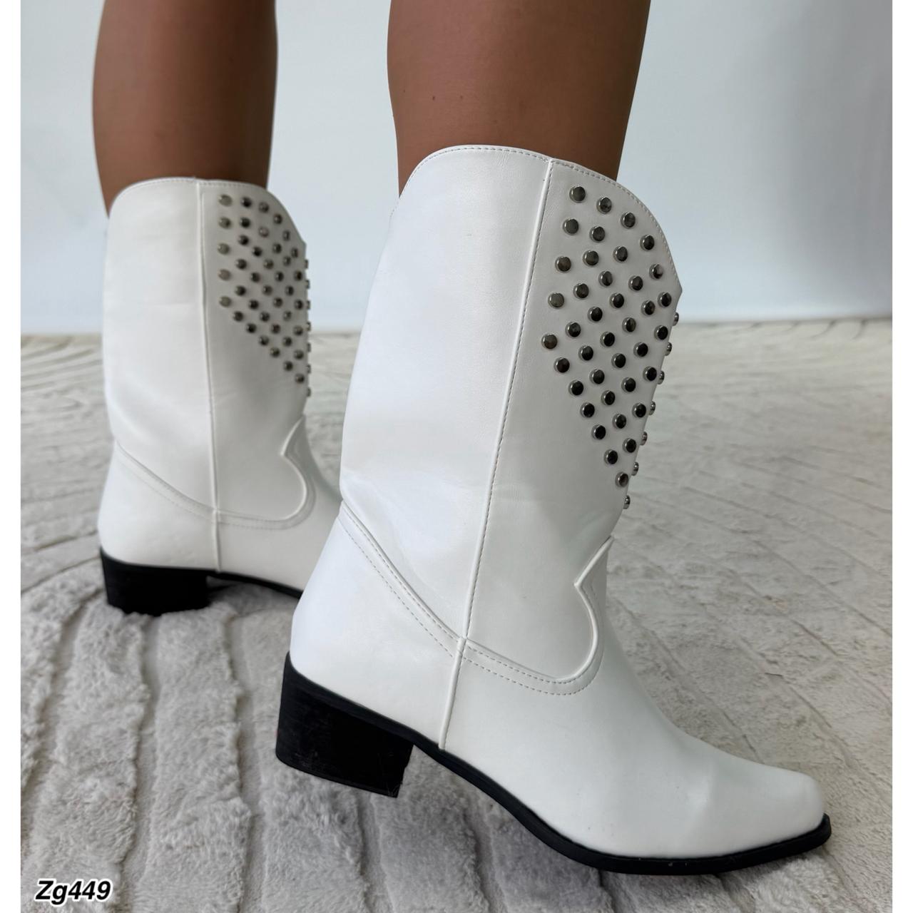 Bota texana blanco apliques plateados tacon 4cm  WC98  C-T