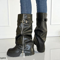 Bota caña media negro doblez detalles plomo tacon 7cm  2P9C-X59032-03  C-24