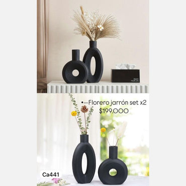 Set dos jarrones negro circulares ceramica 16cm* 21,5cm - 14cm* 27,5cm