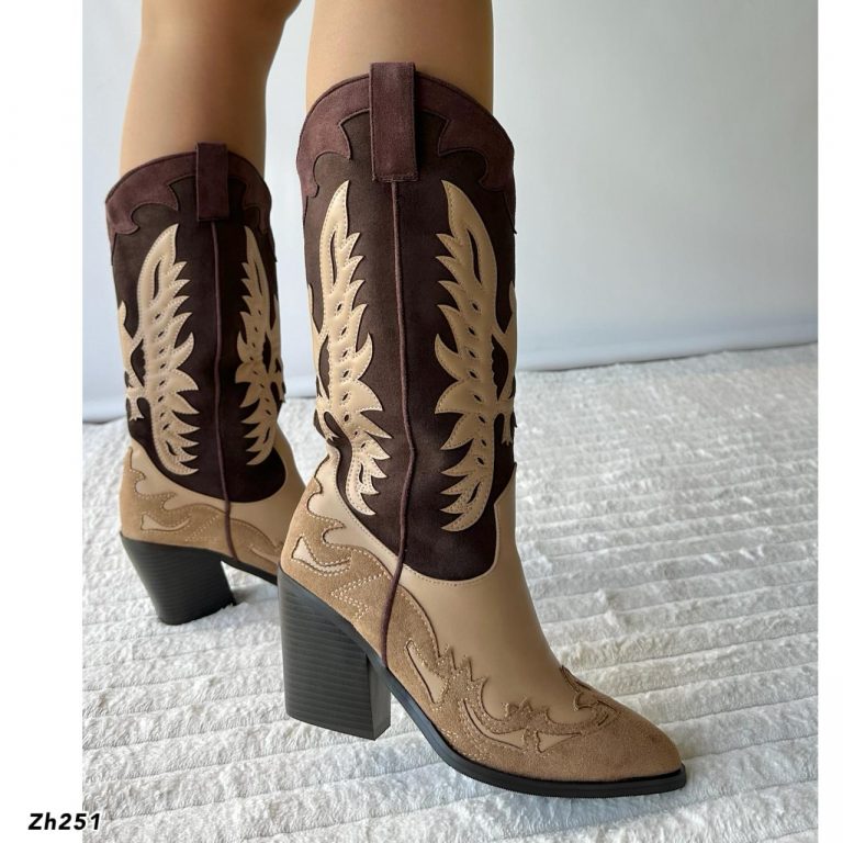 Bota texana beige y café oscuro tacon 9cm   HX3083-C1188