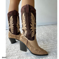 Bota texana beige y café oscuro tacon 9cm   HX3083-C1188