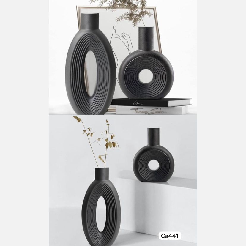 Set dos jarrones negro circulares ceramica 16cm* 21,5cm - 14cm* 27,5cm