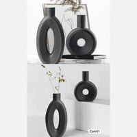 Set dos jarrones negro circulares ceramica 16cm* 21,5cm - 14cm* 27,5cm