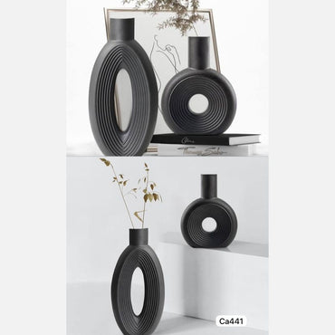 Set dos jarrones negro circulares ceramica 16cm* 21,5cm - 14cm* 27,5cm