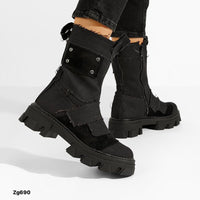 Bota negro detalle retazos aplique plateado suela 4cm  NC1263  C-77