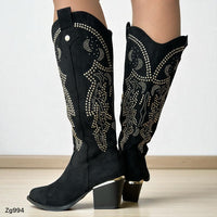 Bota texana negro apliques dorado tacon 6cm  1986-19  C-40