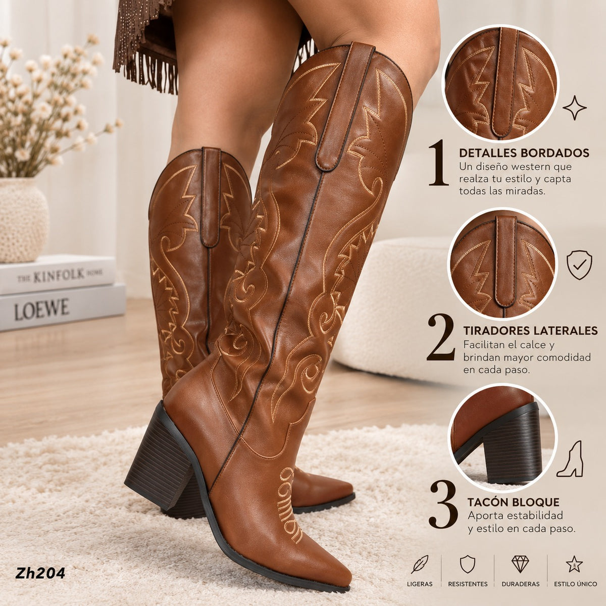 Bota texana café detalles tacon 8cm   HX3178-B9576