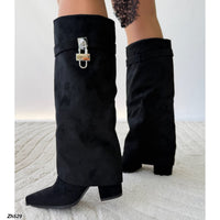 Bota caña alta negro doblez detalle plateado tacon 9cm  HX3278-C1668