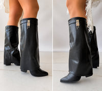 Bota caña alta negro doblez detalle plateado tacon 9cm  AA9B-X3216-58  C-147