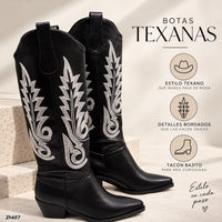 Bota texana negro detalles blanco tacon 6cm  HX3168-C1773