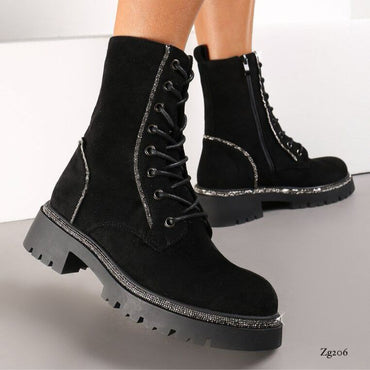 Bota negro apliques brillantes suela 4cm  A9528  C-13