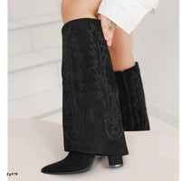 Bota texana negro doblez apliques brillantes tacon 9cm 7675A  C-48