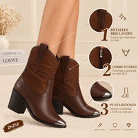 Botin texano café apliques dorado brillante punta plateado tacon 8cm  HX3177-C1209