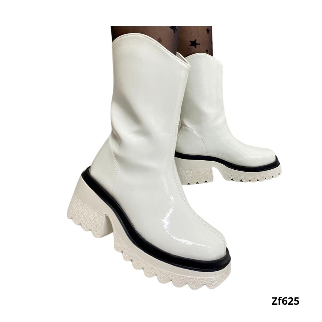 Botin blanco borde negro tacon 6cm  BOTA04  C-1