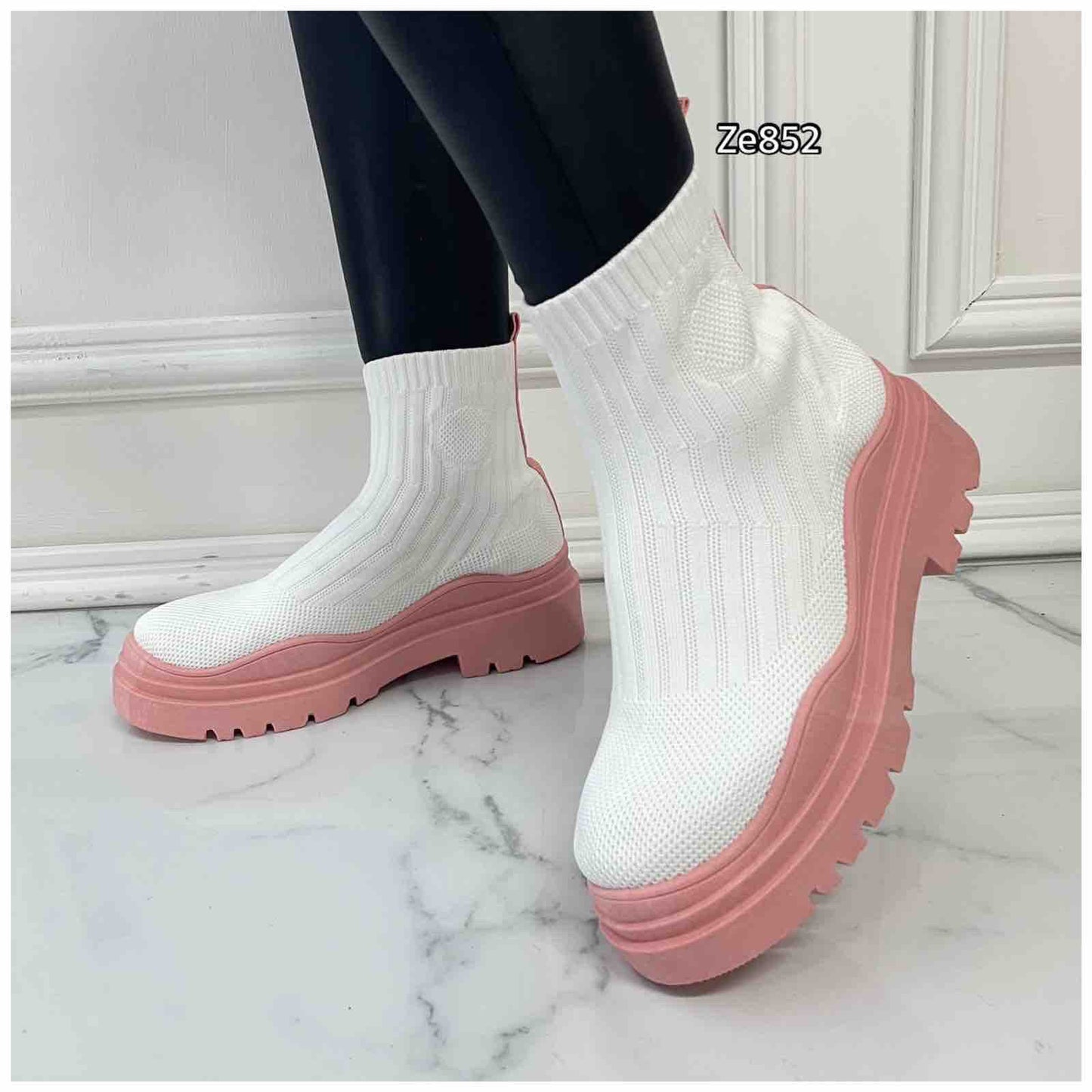 Botin blanco suela rosa 3cm   DKB6886  C5