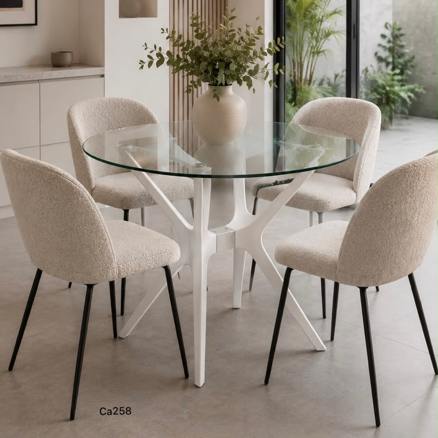 Mesa de vidrio base metalica blanca  80cm* 75cm